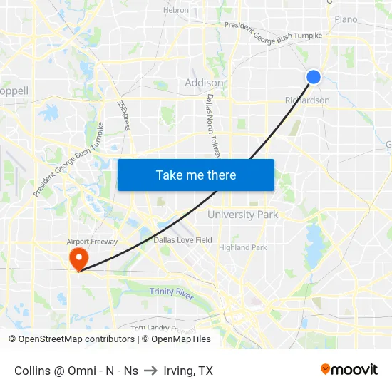 Collins @ Omni - N - Ns to Irving, TX map