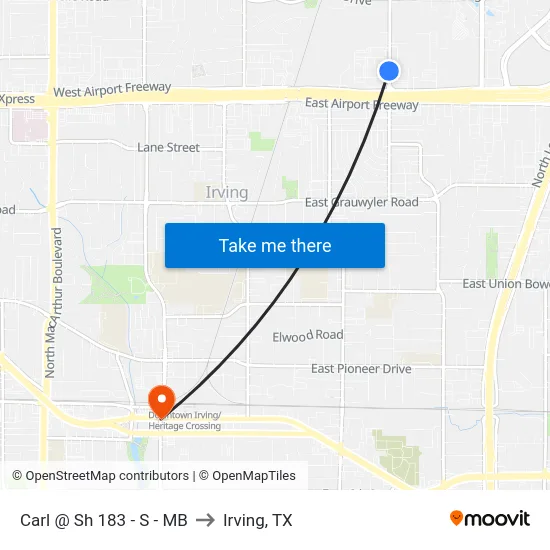 Carl @ Sh 183 - S - MB to Irving, TX map