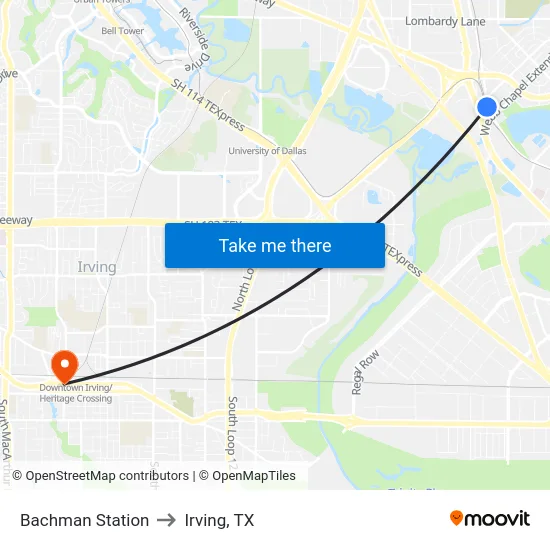 Bachman Station to Irving, TX map