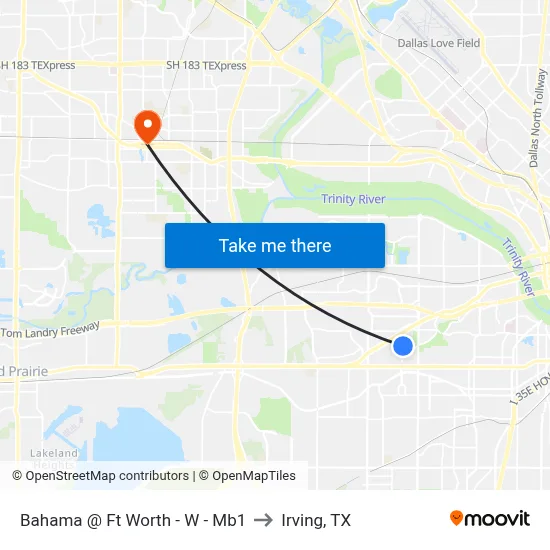 Bahama @ Ft Worth - W - Mb1 to Irving, TX map