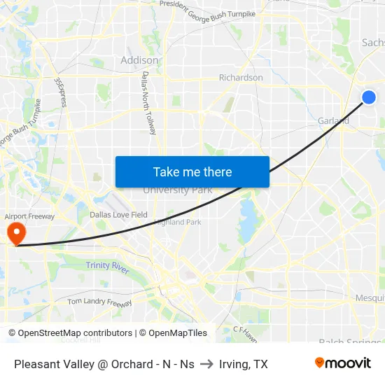 Pleasant Valley @ Orchard - N - Ns to Irving, TX map