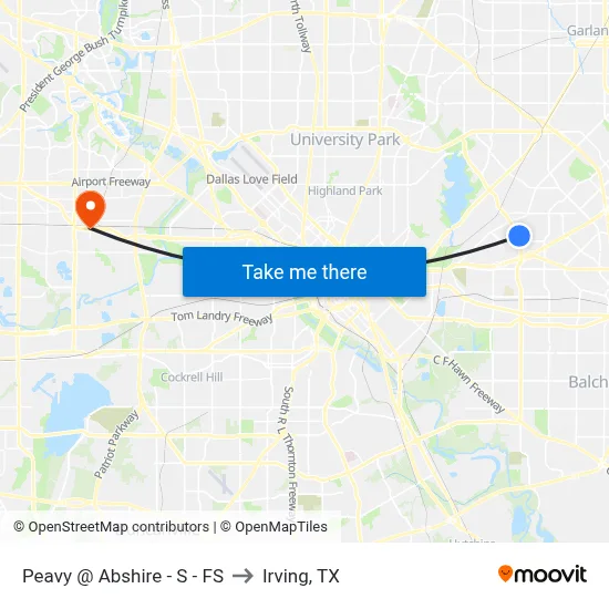 Peavy @ Abshire - S - FS to Irving, TX map