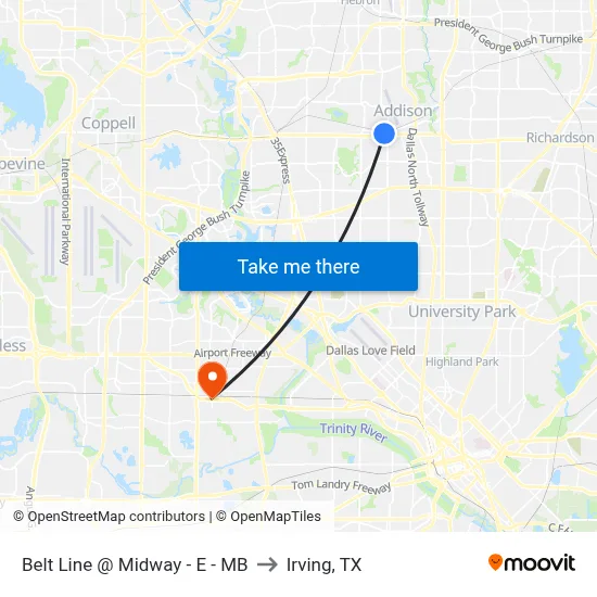 Belt Line @ Midway - E - MB to Irving, TX map