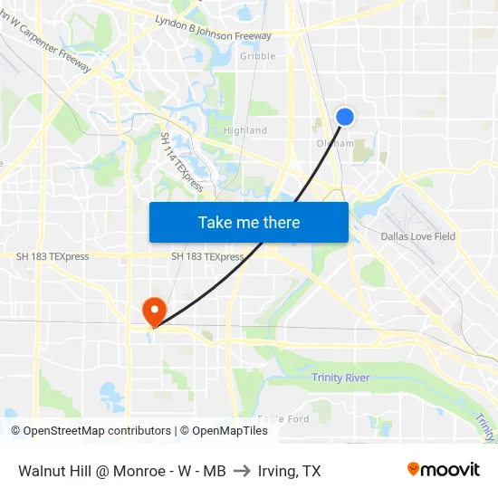 Walnut Hill @ Monroe - W - MB to Irving, TX map