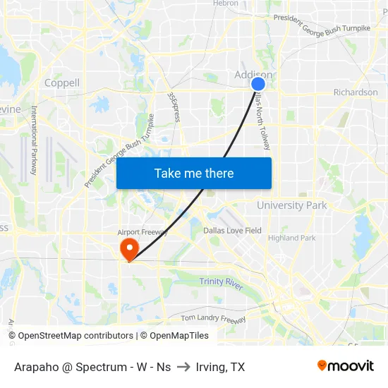 Arapaho @ Spectrum - W - Ns to Irving, TX map