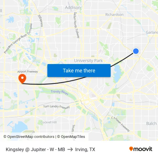 Kingsley @ Jupiter - W - MB to Irving, TX map