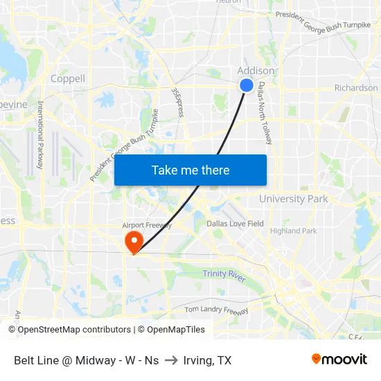 Belt Line @ Midway - W - Ns to Irving, TX map