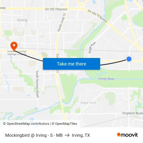 Mockingbird @ Irving - S - MB to Irving, TX map