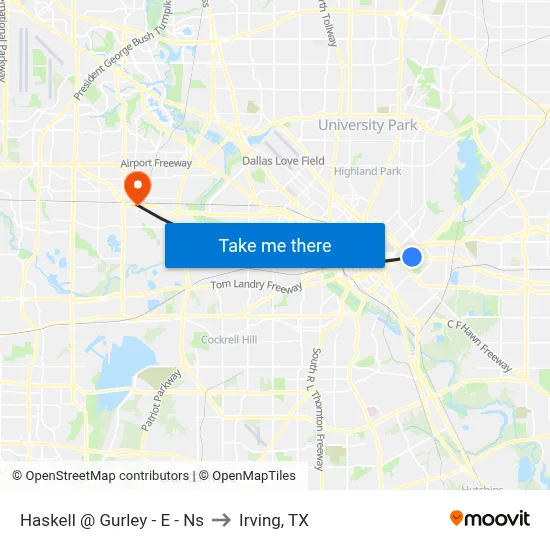 Haskell @ Gurley - E - Ns to Irving, TX map