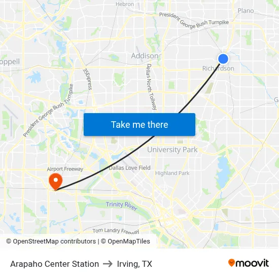 Arapaho Center Station to Irving, TX map