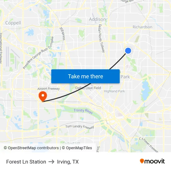Forest Ln Station to Irving, TX map