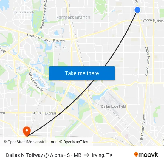 Dallas N Tollway @ Alpha - S - MB to Irving, TX map