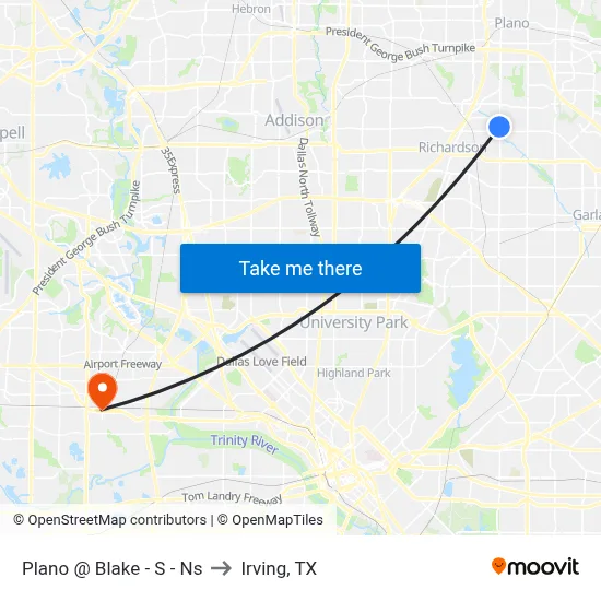 Plano @ Blake - S - Ns to Irving, TX map
