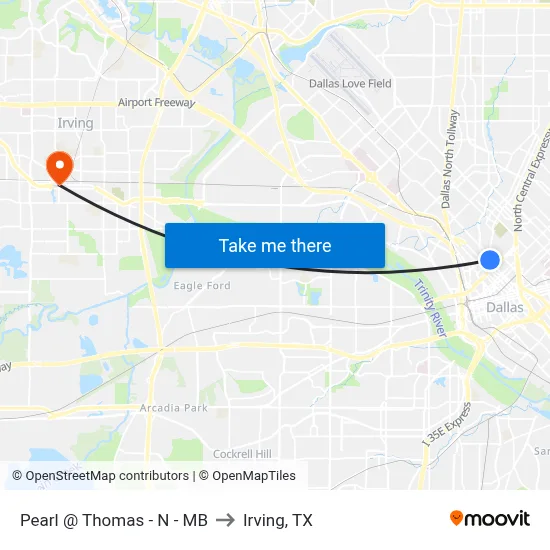 Pearl @ Thomas - N - MB to Irving, TX map