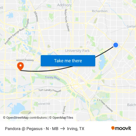 Pandora @ Pegasus - N - MB to Irving, TX map