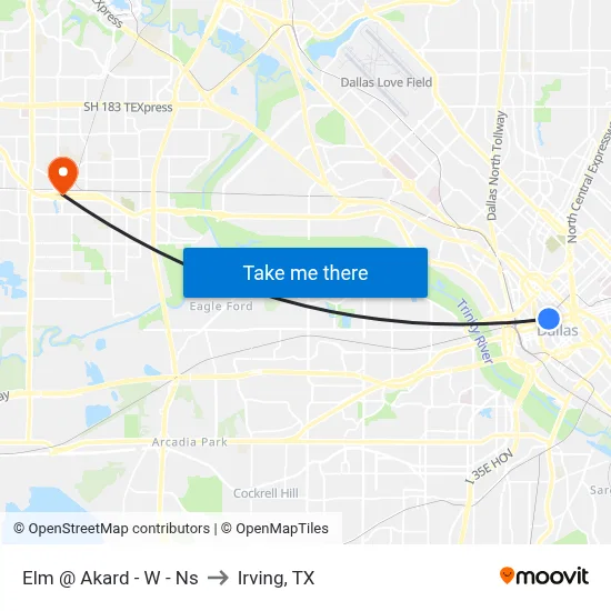 Elm @ Akard - W - Ns to Irving, TX map