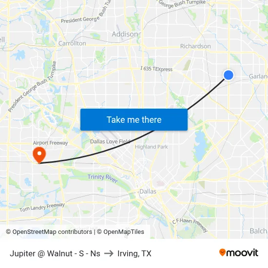 Jupiter @ Walnut - S - Ns to Irving, TX map