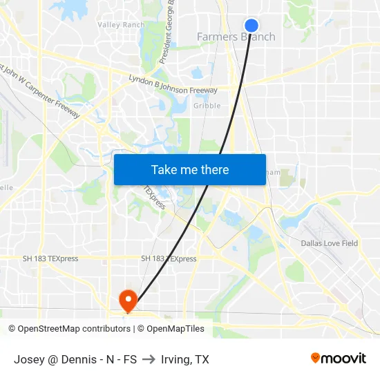 Josey @ Dennis - N - FS to Irving, TX map