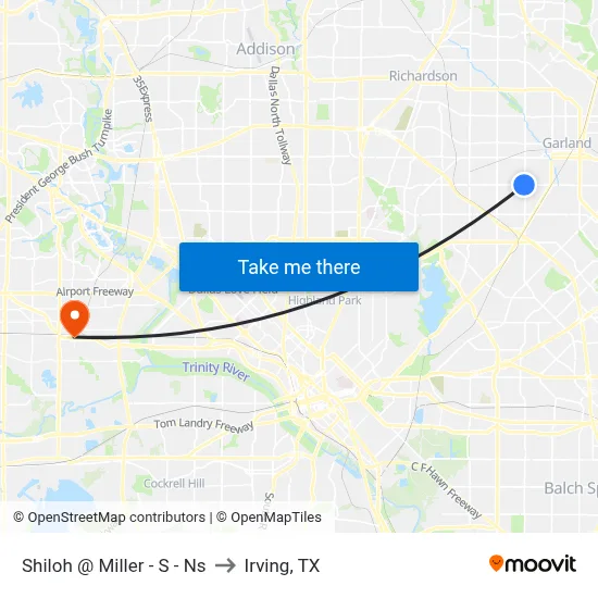 Shiloh @ Miller - S - Ns to Irving, TX map