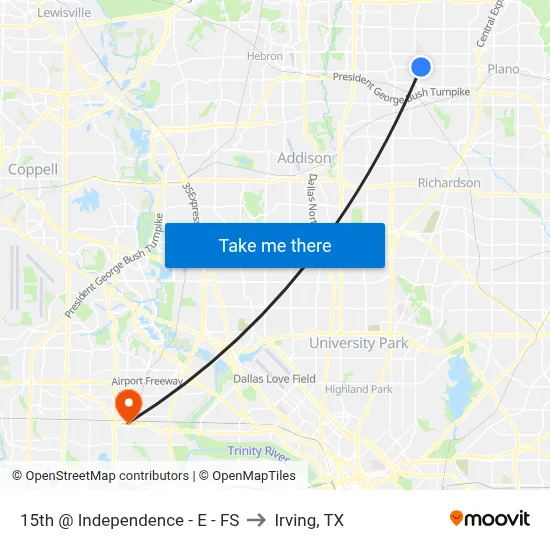 15th @ Independence - E - FS to Irving, TX map