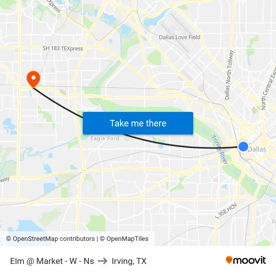 Elm @ Market - W - Ns to Irving, TX map