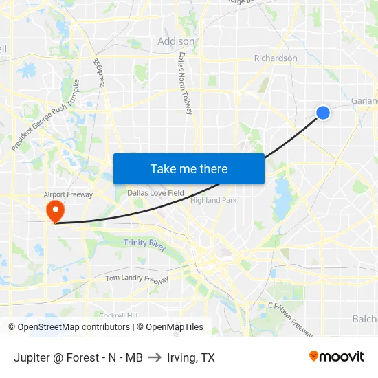 Jupiter @ Forest - N - MB to Irving, TX map