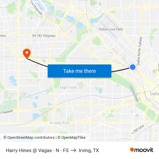 Harry Hines @ Vagas - N - FS to Irving, TX map