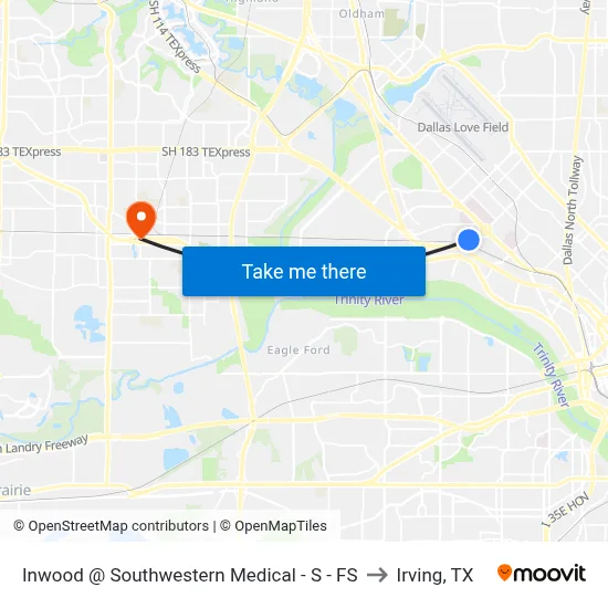 Inwood @ Southwestern Medical - S - FS to Irving, TX map