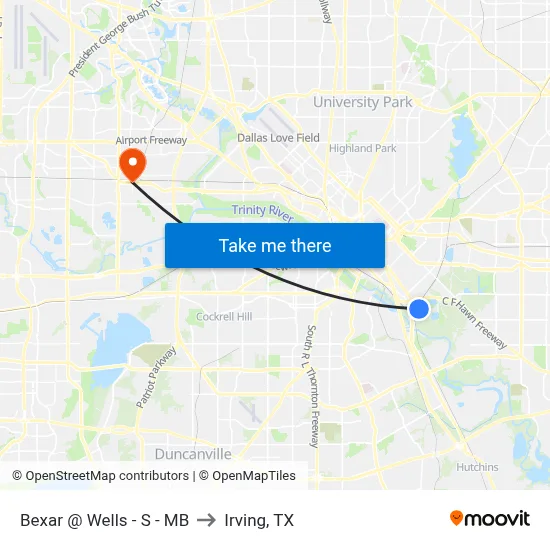 Bexar @ Wells - S - MB to Irving, TX map