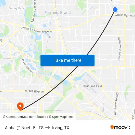 Alpha @ Noel - E - FS to Irving, TX map