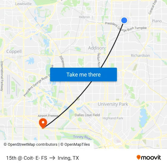 15th @ Coit- E- FS to Irving, TX map