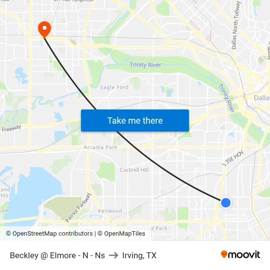 Beckley @ Elmore - N - Ns to Irving, TX map