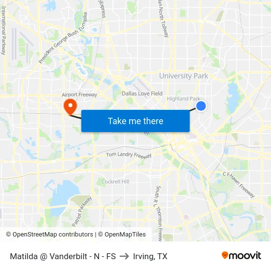 Matilda @ Vanderbilt - N - FS to Irving, TX map