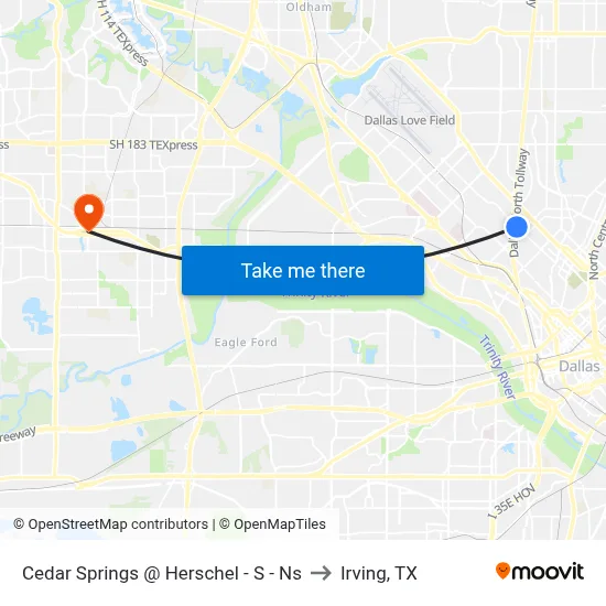Cedar Springs @ Herschel - S - Ns to Irving, TX map
