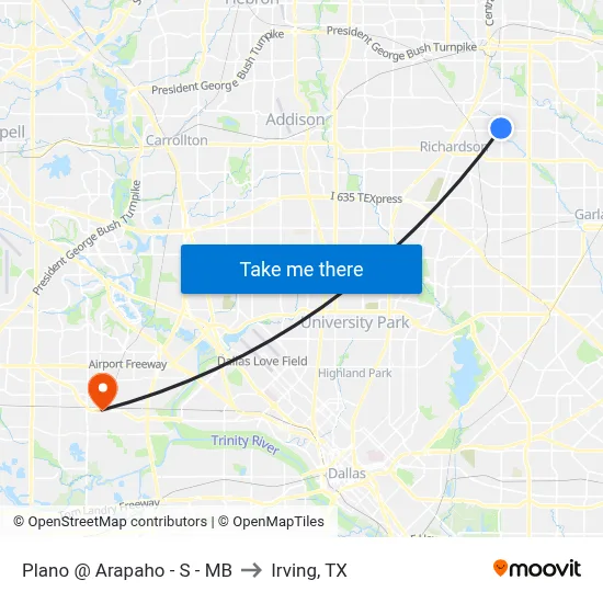 Plano @ Arapaho - S - MB to Irving, TX map