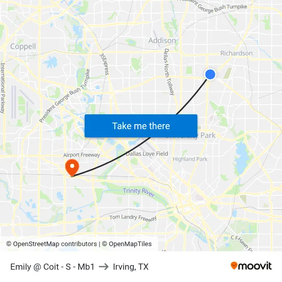 Emily @ Coit - S - Mb1 to Irving, TX map