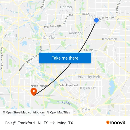 Coit @ Frankford - N - FS to Irving, TX map