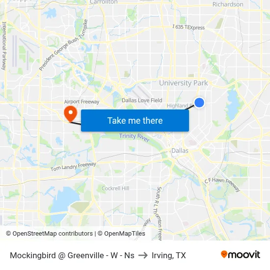 Mockingbird @ Greenville - W - Ns to Irving, TX map