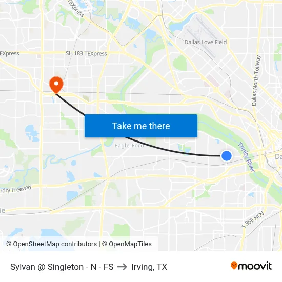 Sylvan @ Singleton - N - FS to Irving, TX map