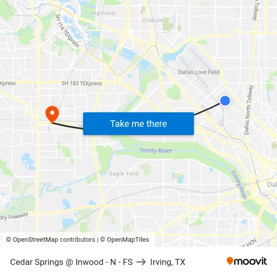 Cedar Springs @ Inwood -  N - FS to Irving, TX map