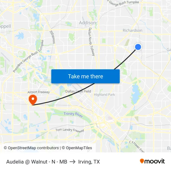 Audelia @ Walnut - N - MB to Irving, TX map