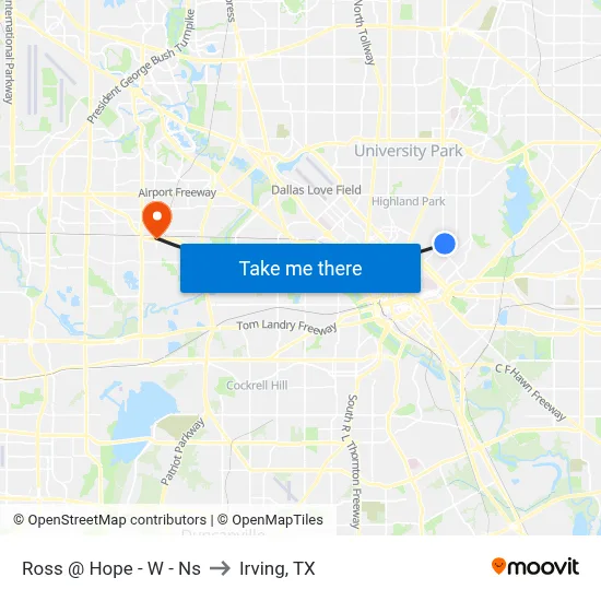 Ross @ Hope - W - Ns to Irving, TX map