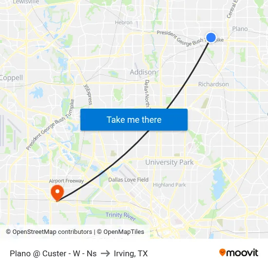 Plano @ Custer - W - Ns to Irving, TX map