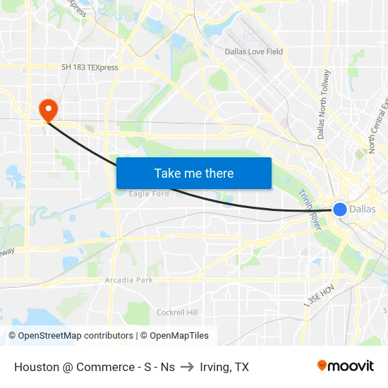 Houston @ Commerce - S - Ns to Irving, TX map