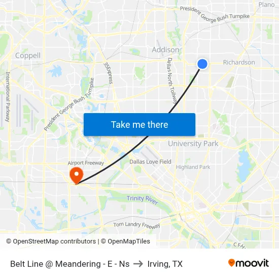 Belt Line @ Meandering - E - Ns to Irving, TX map
