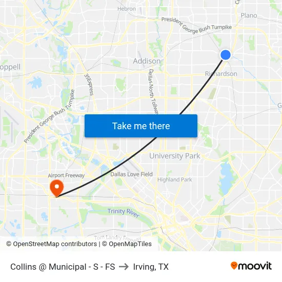 Collins @ Municipal - S - FS to Irving, TX map