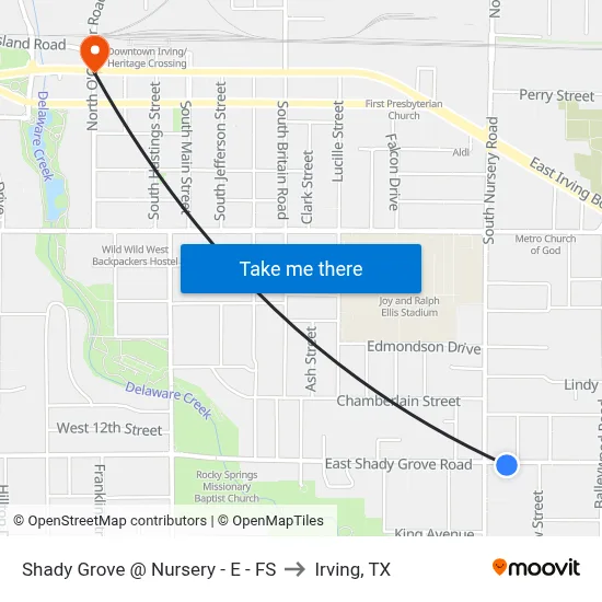 Shady Grove @ Nursery - E - FS to Irving, TX map