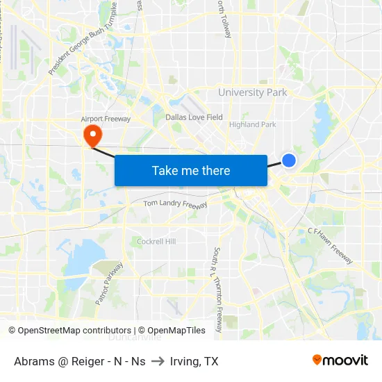 Abrams @ Reiger - N - Ns to Irving, TX map