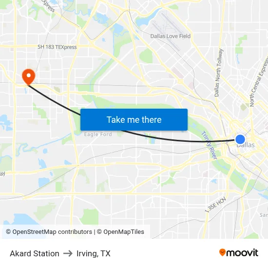 Akard Station to Irving, TX map