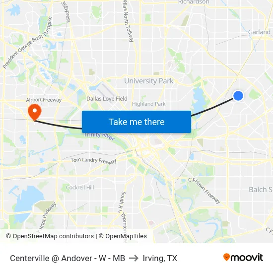 Centerville @ Andover - W - MB to Irving, TX map